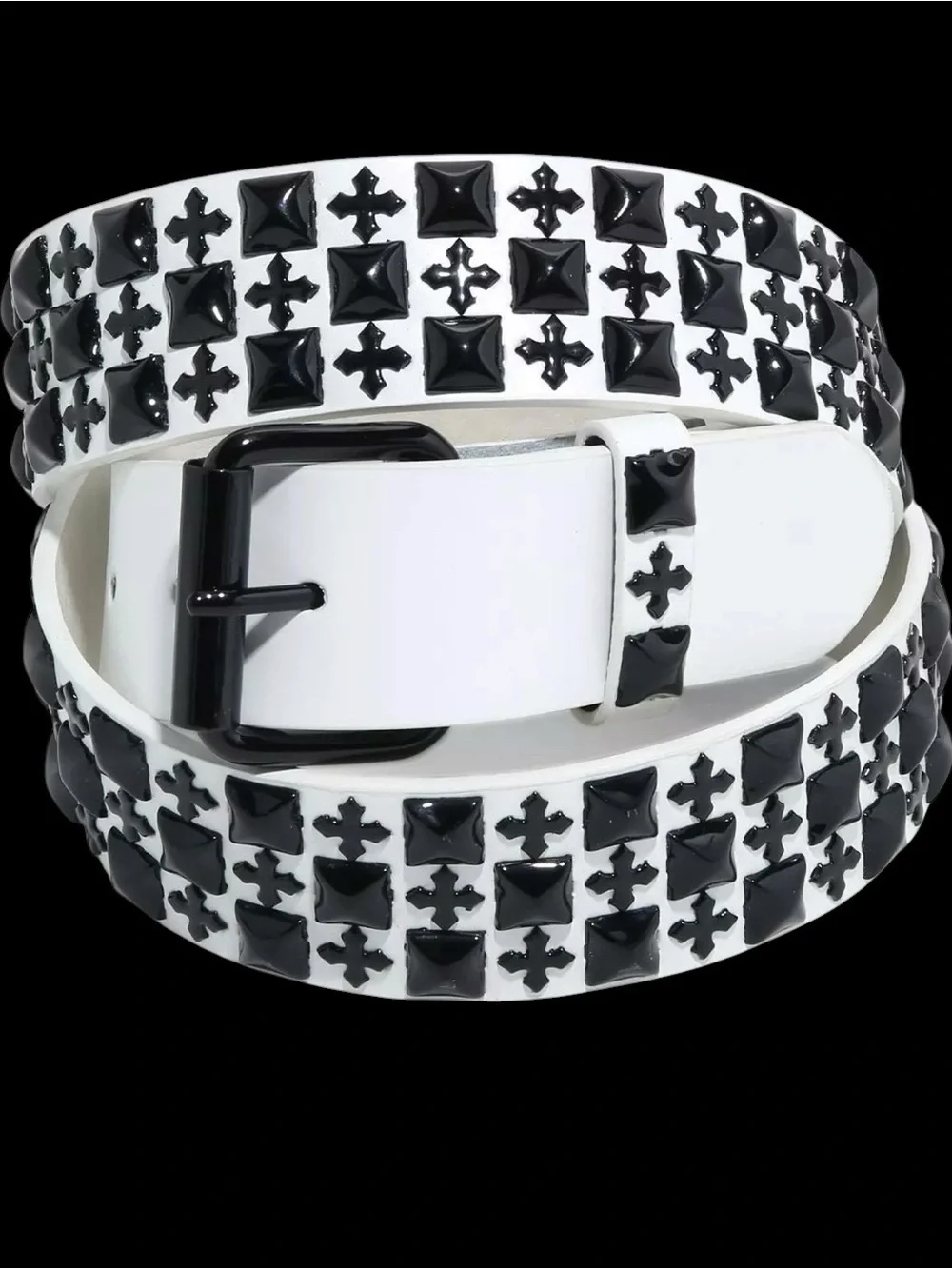 Hot Topic White Faux Leather Belt with Black Buckle